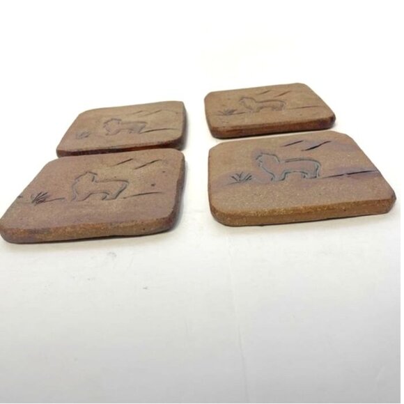 Handmade Sandstone Coasters With Llama & Mountain Design Set Of 4 Felt-Backed - Picture 5 of 9